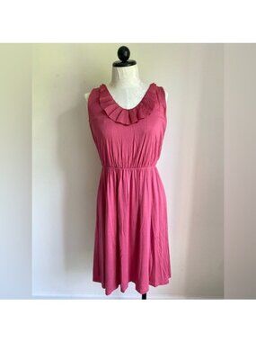 Ann Taylor Loft Pink Sleeveless Ruffle Neck Midi Dress Size M